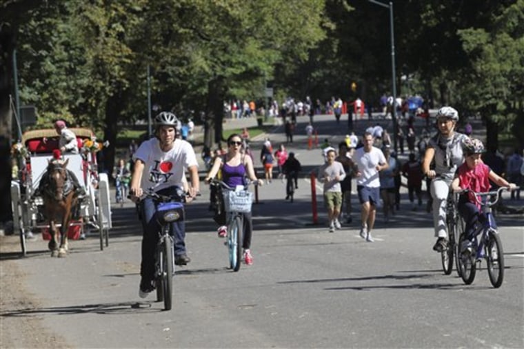 Cyclists ride in New York's Central Park on a rented bike from Bike and Roll NYC. In the past four years, the New York City Department of Transportation has added more than 200 miles of bikes lanes. The city wants to have 1,800 miles of total bike lanes by 2030. 